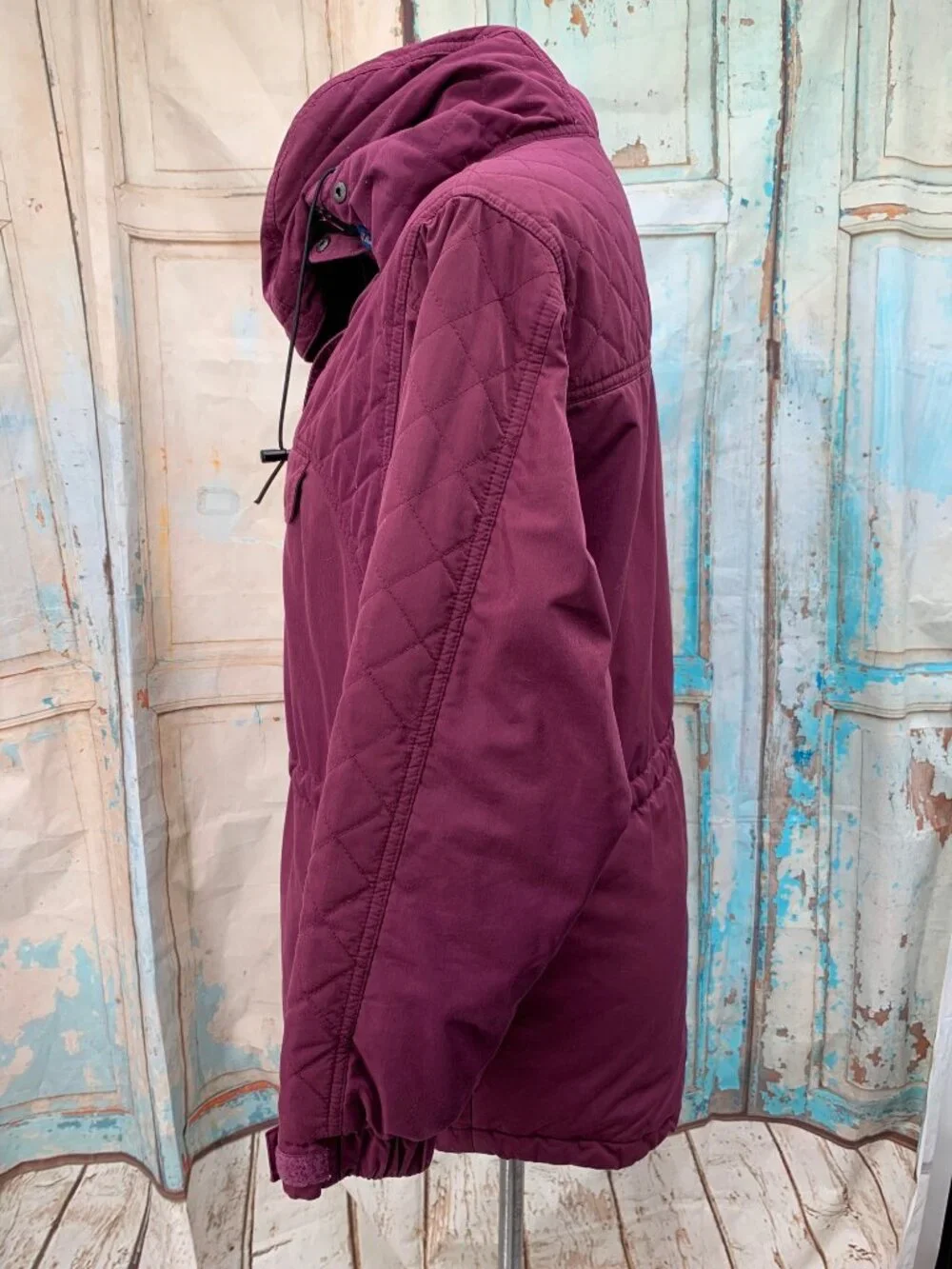 L.L. Bean 90's Insulated Pullover Anorak Hoodie Purple Plum Quilted Pattern Adju